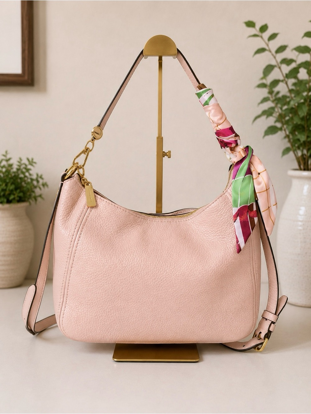 Michael Kors Fulton Blush Pink Medium Hobo Crossbody Purse Bag